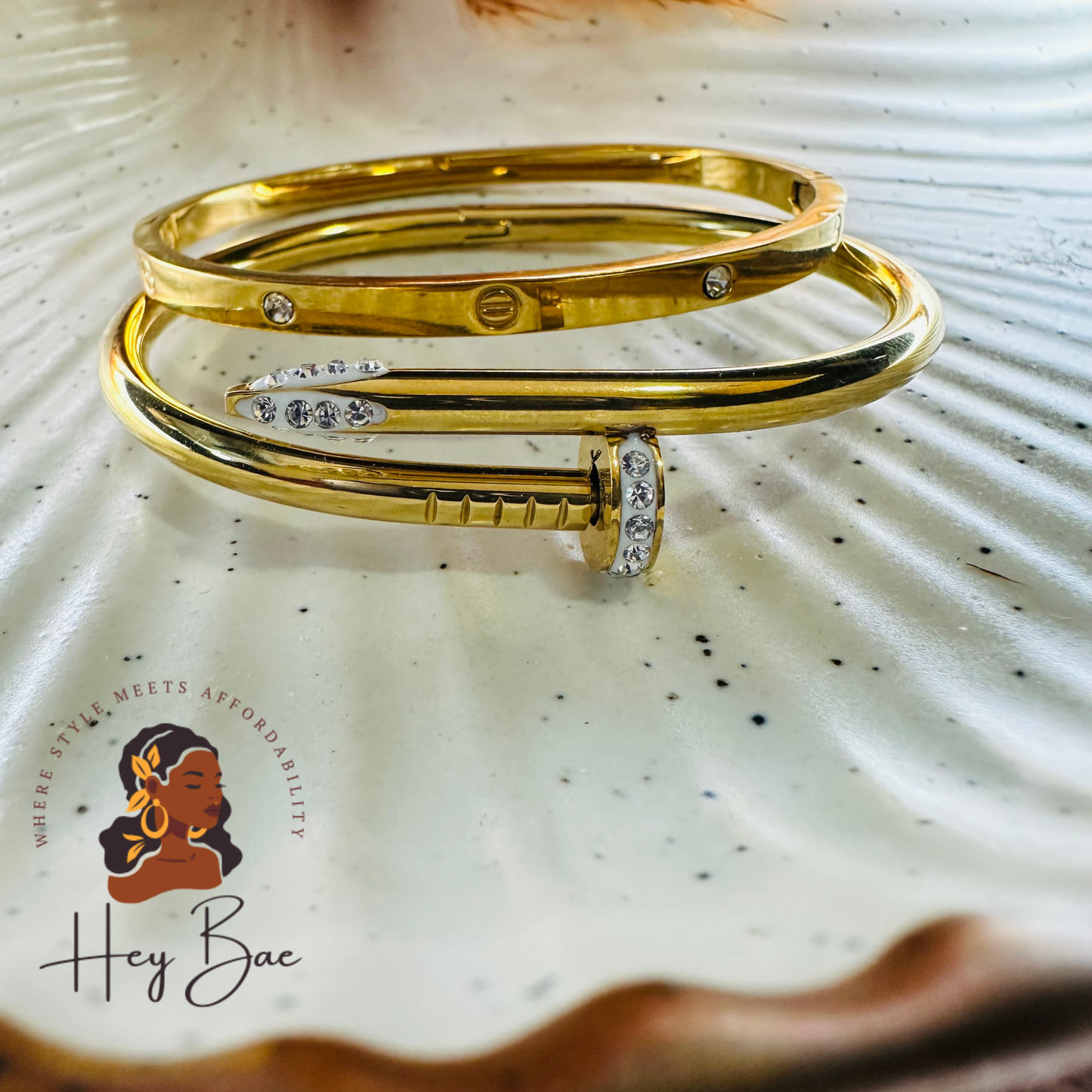 HeyBae Anti-Tarnish Bracelet Set styled on wrist for women
