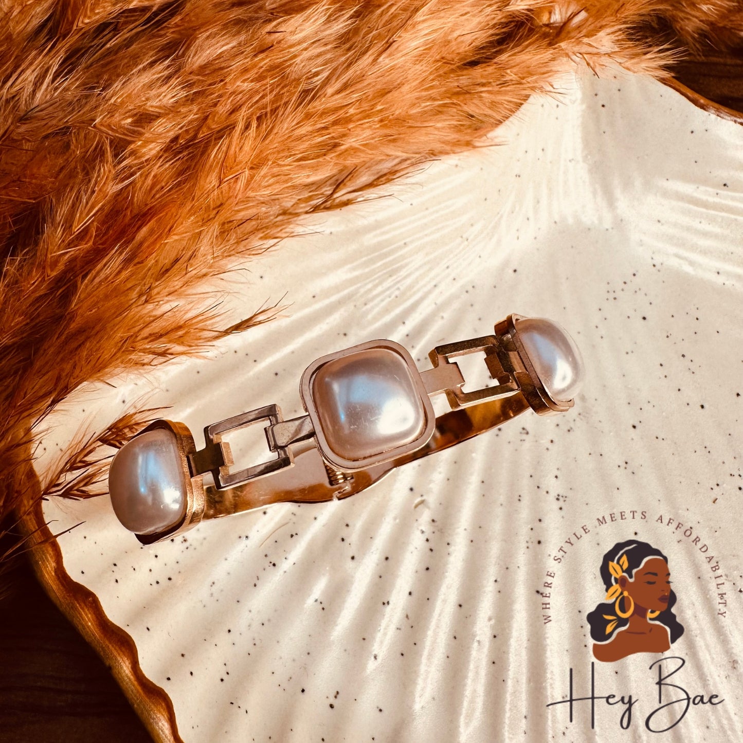 HeyBae Anti-Tarnish Gold Pearl Bracelet Kada in premium HeyBae jewelry box