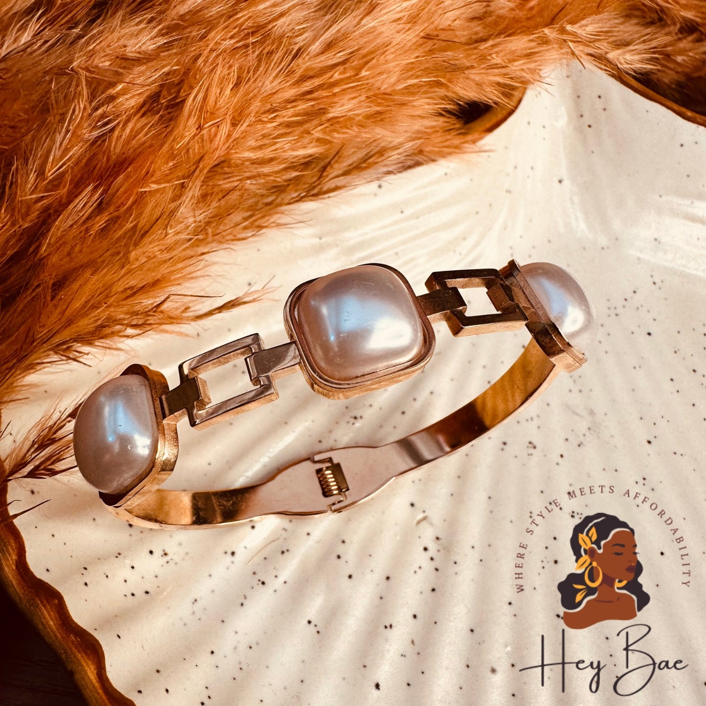 HeyBae Anti-Tarnish Gold Pearl Bracelet Kada styled for festive and wedding wear