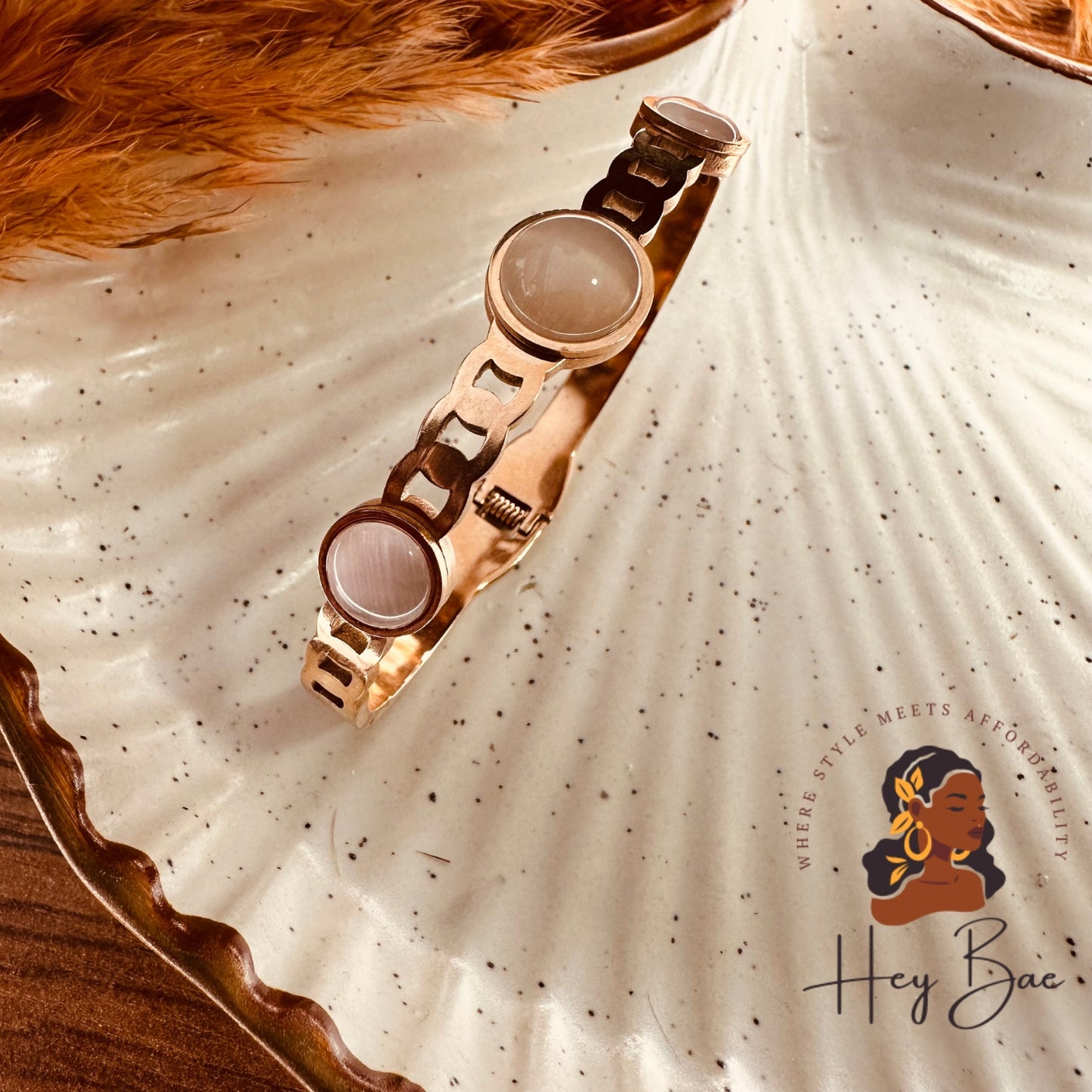 Flat lay display of HeyBae Anti-Tarnish Gold Pearl Bracelet Kada