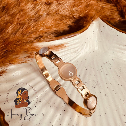 Close-up of HeyBae Anti-Tarnish Gold Pearl Bracelet Kada with pearl detailing