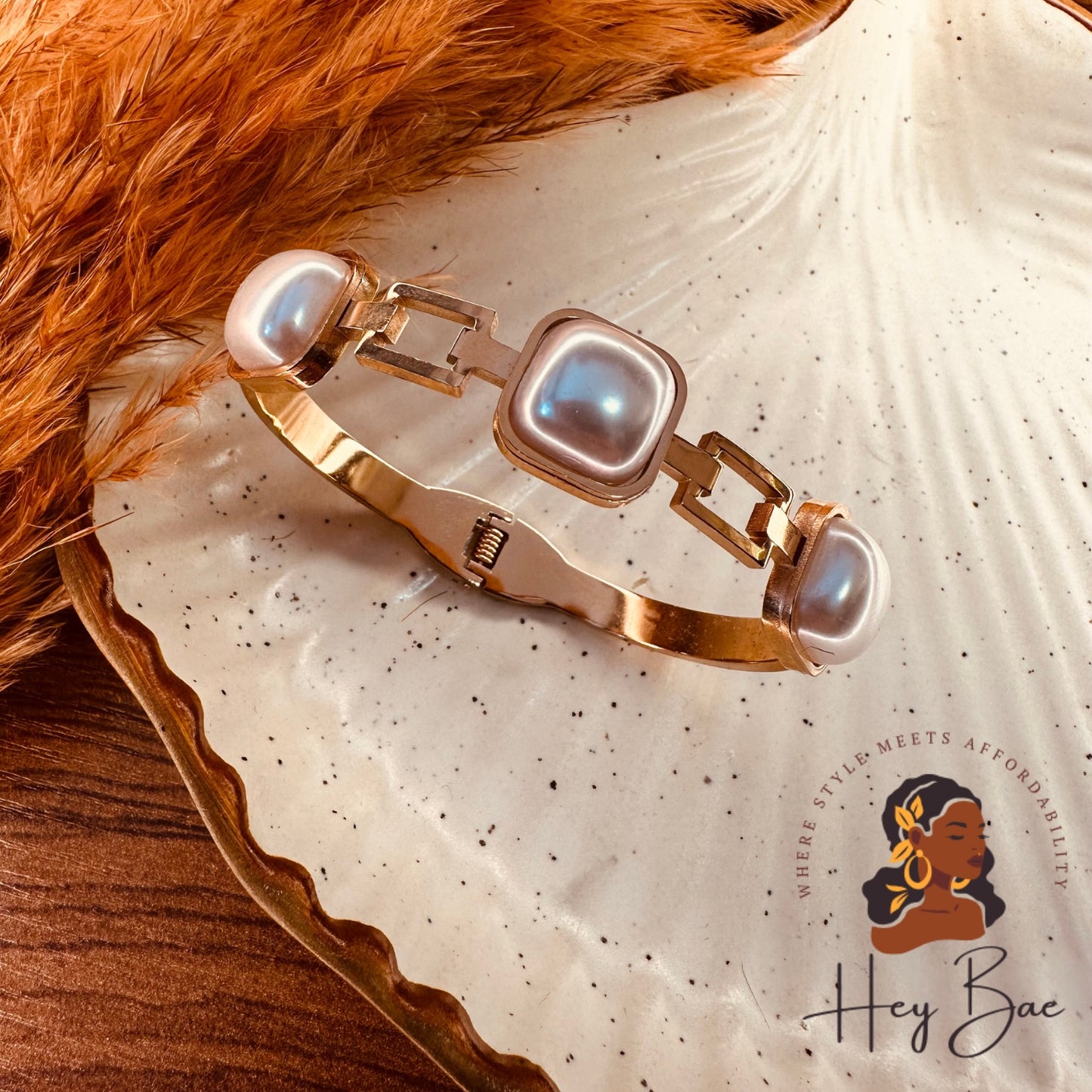 HeyBae Anti-Tarnish Gold Pearl Bracelet Kada for Women