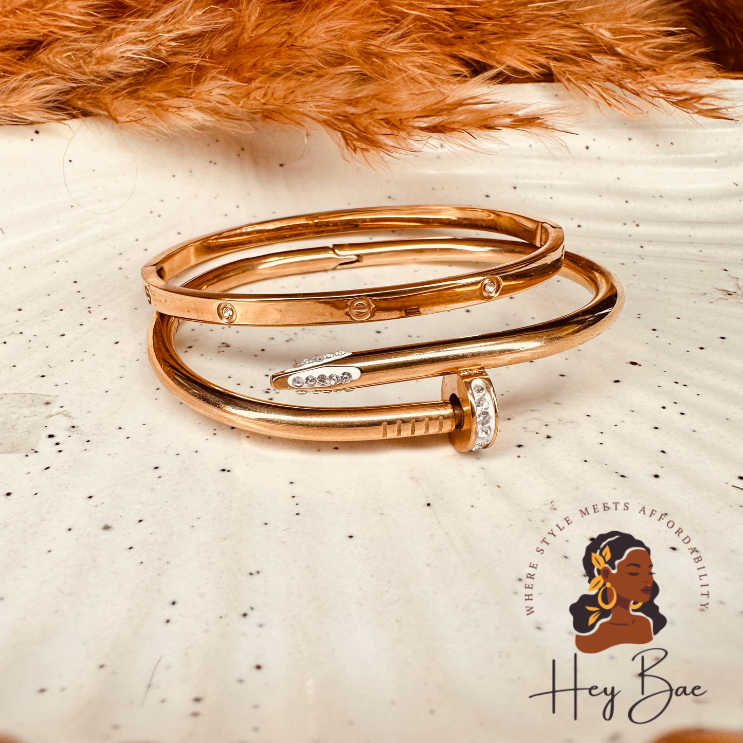 Side view of HeyBae Anti-Tarnish Love Band Bracelet for women