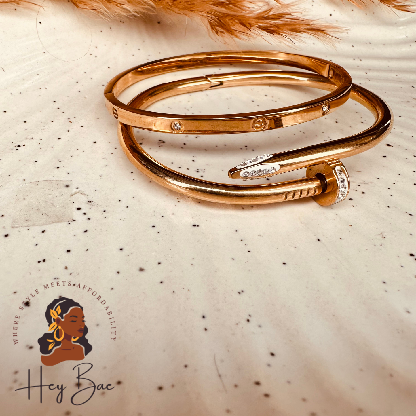 Close-up of HeyBae Anti-Tarnish Nail Cuff Bracelet with gold shine