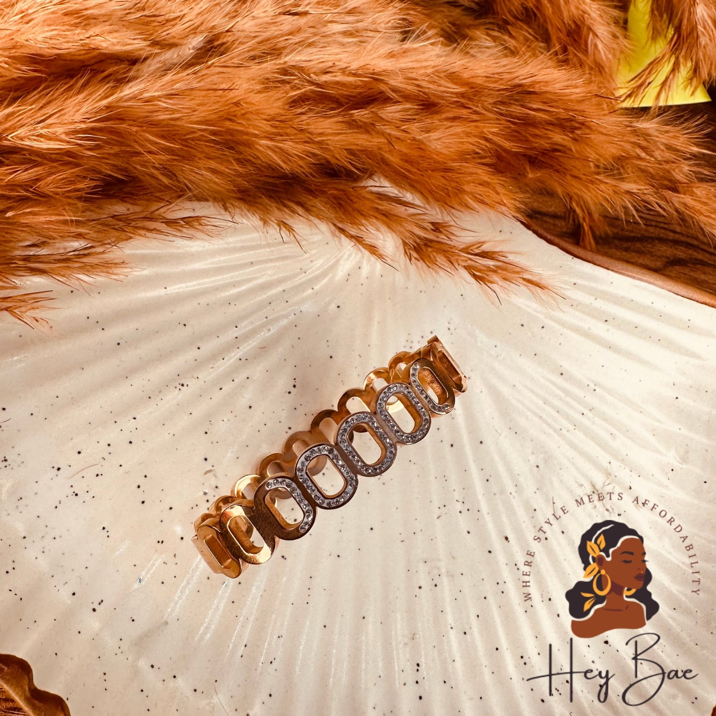 HeyBae Anti-Tarnish Gold Kada Bangles styled on a woman’s wrist