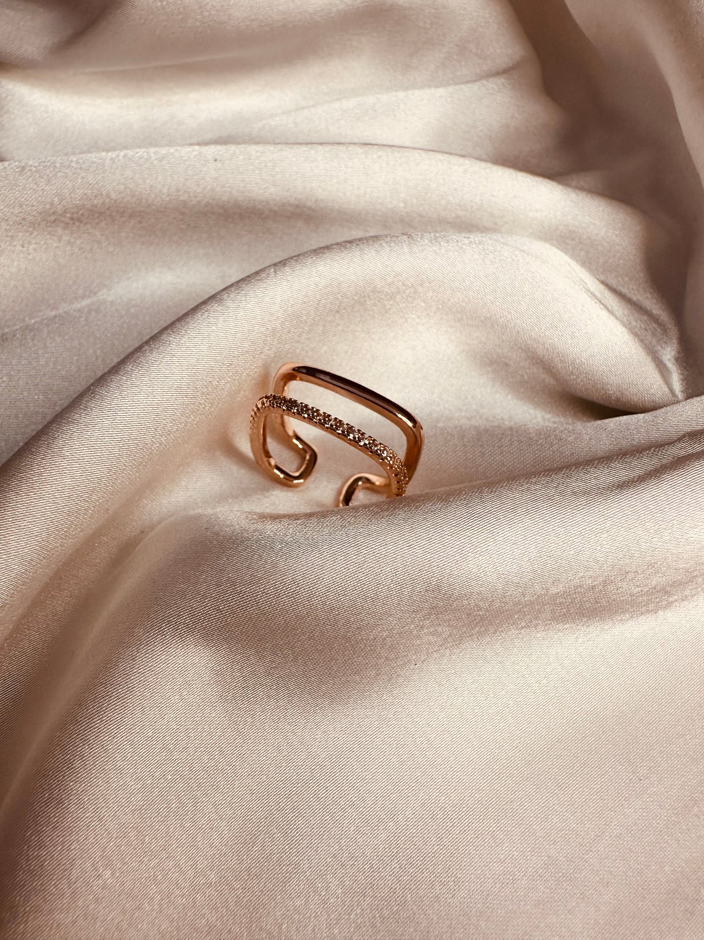 Model wearing HeyBae Anti-Tarnish Adjustable AD Studded Ring โ stylish stainless steel jewelry for daily wear, parties & festive looks