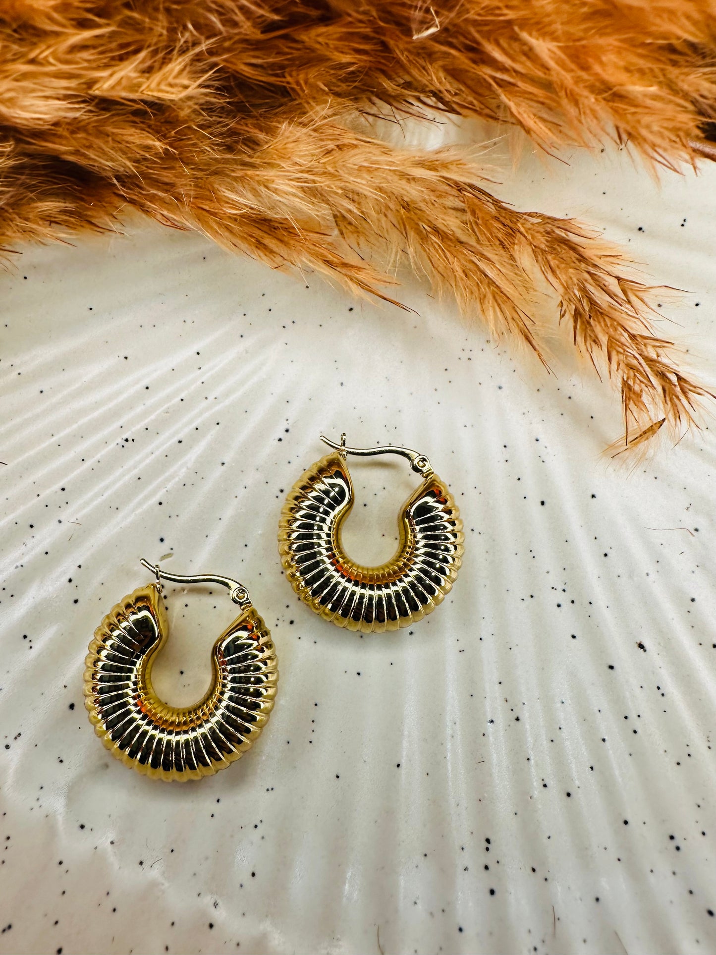 Close-up of HeyBae Gold Plated Big Hoop Round Earrings with Polished Finish