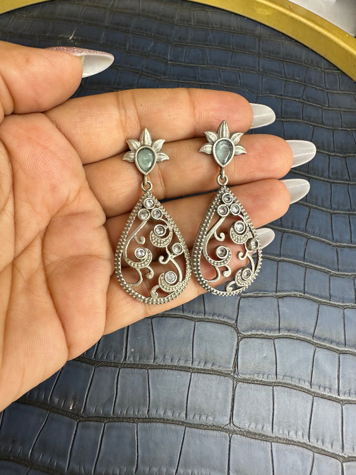 HeyBae Big Oxidised Earrings Styled with Ethnic Outfit for Women
