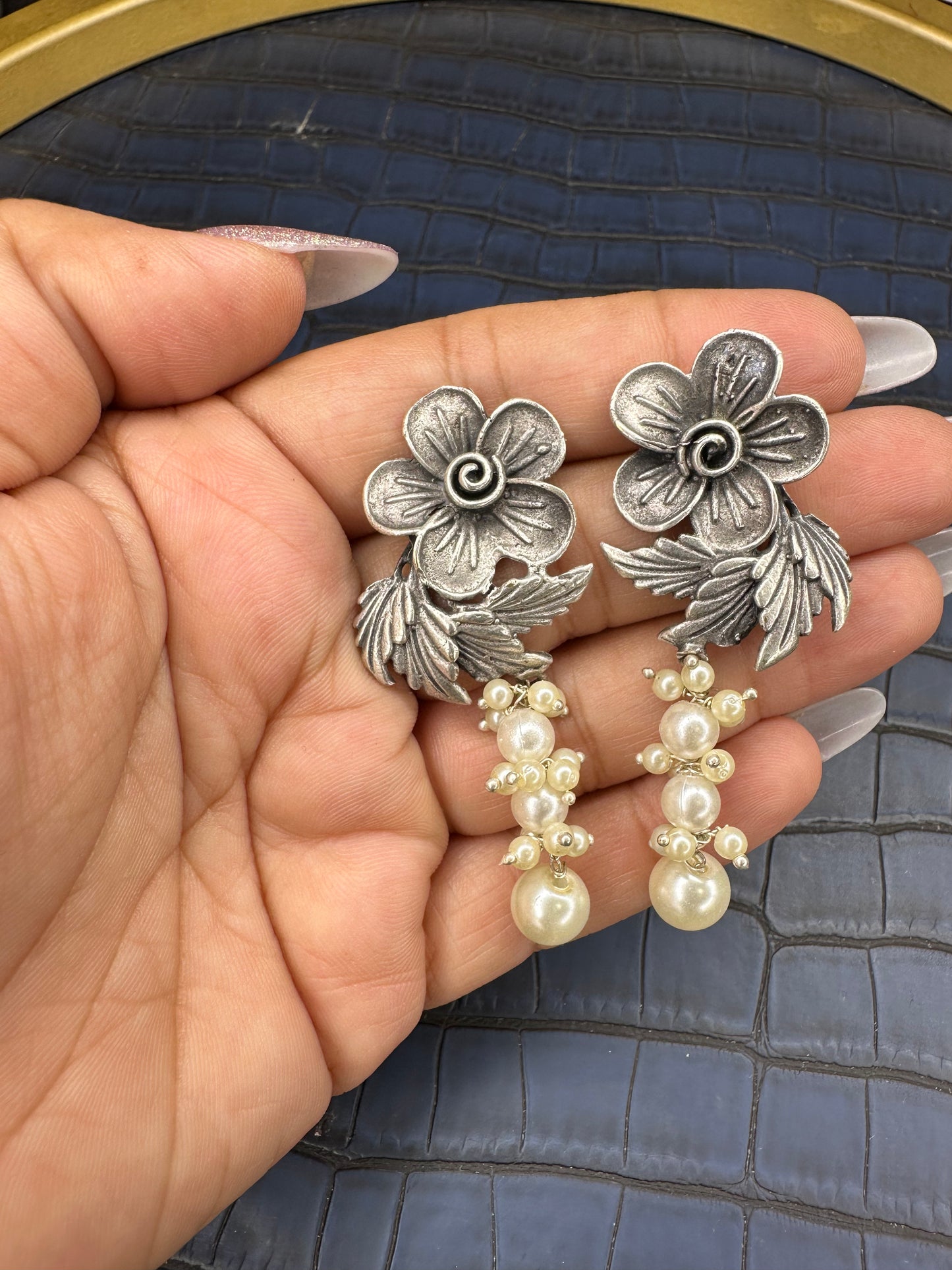 Model Wearing HeyBae Big Oxidised Earrings with Ethnic Outfit
