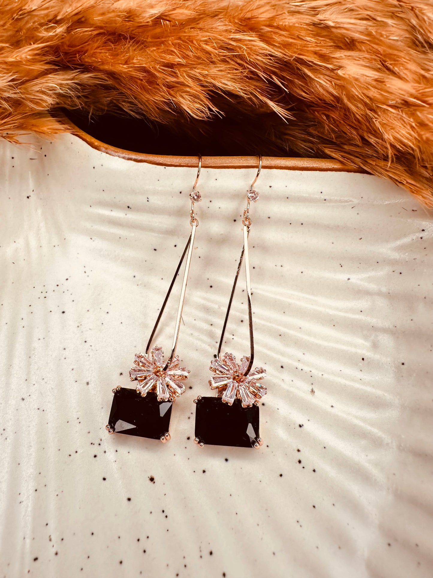 HeyBae Black Crystal Anti-Tarnish Dangler Earrings in Premium Gift Box