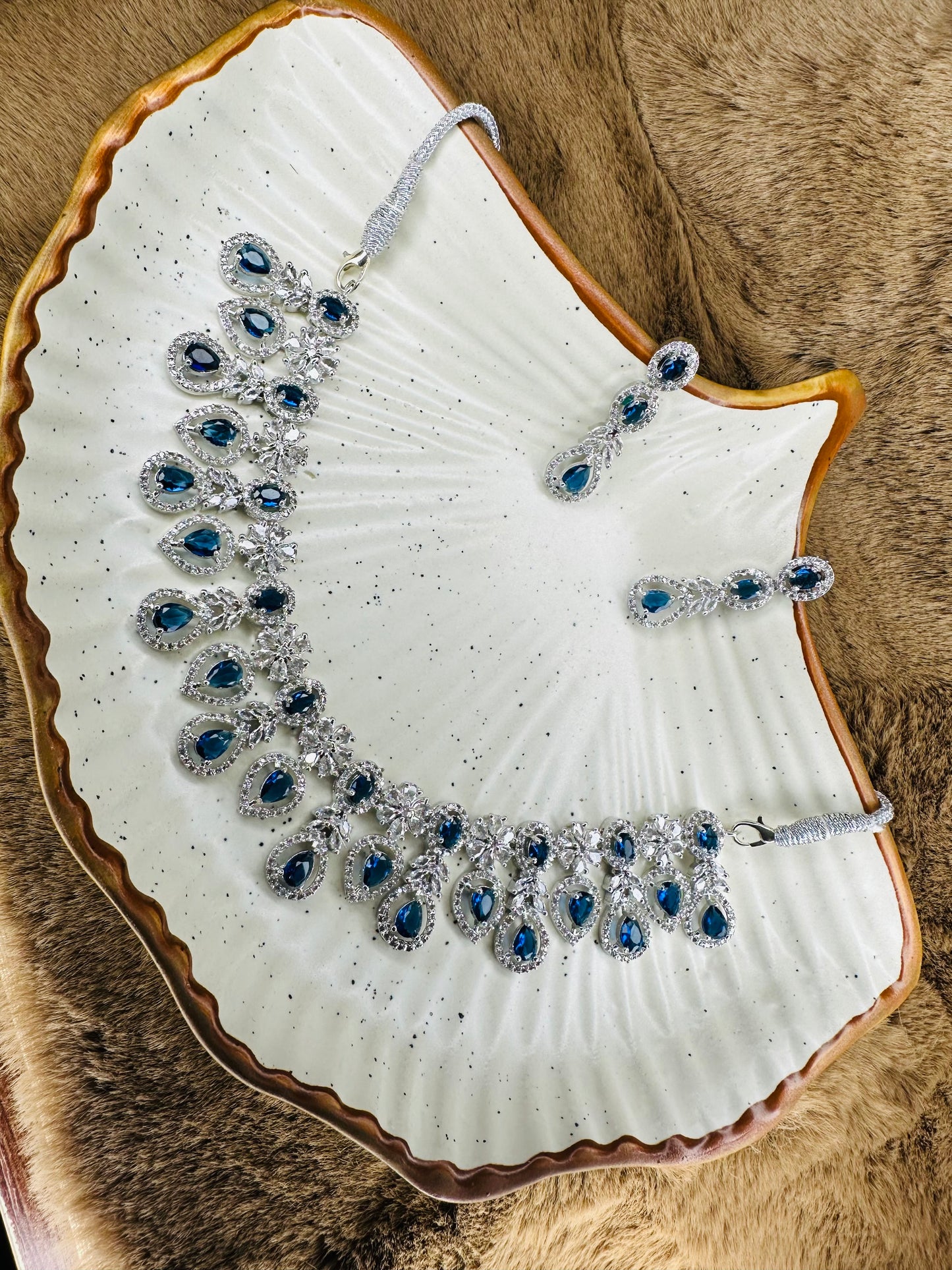 Elegant Look Featuring HeyBae Blue Stone AD Necklace & Earrings Jewelry