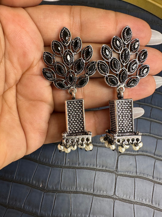 Bold HeyBae Big Oxidised Earrings with Dramatic Antique Detailing