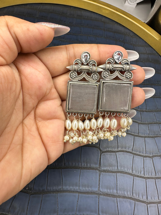 Side Look of HeyBae Bold Oxidised Statement Earrings