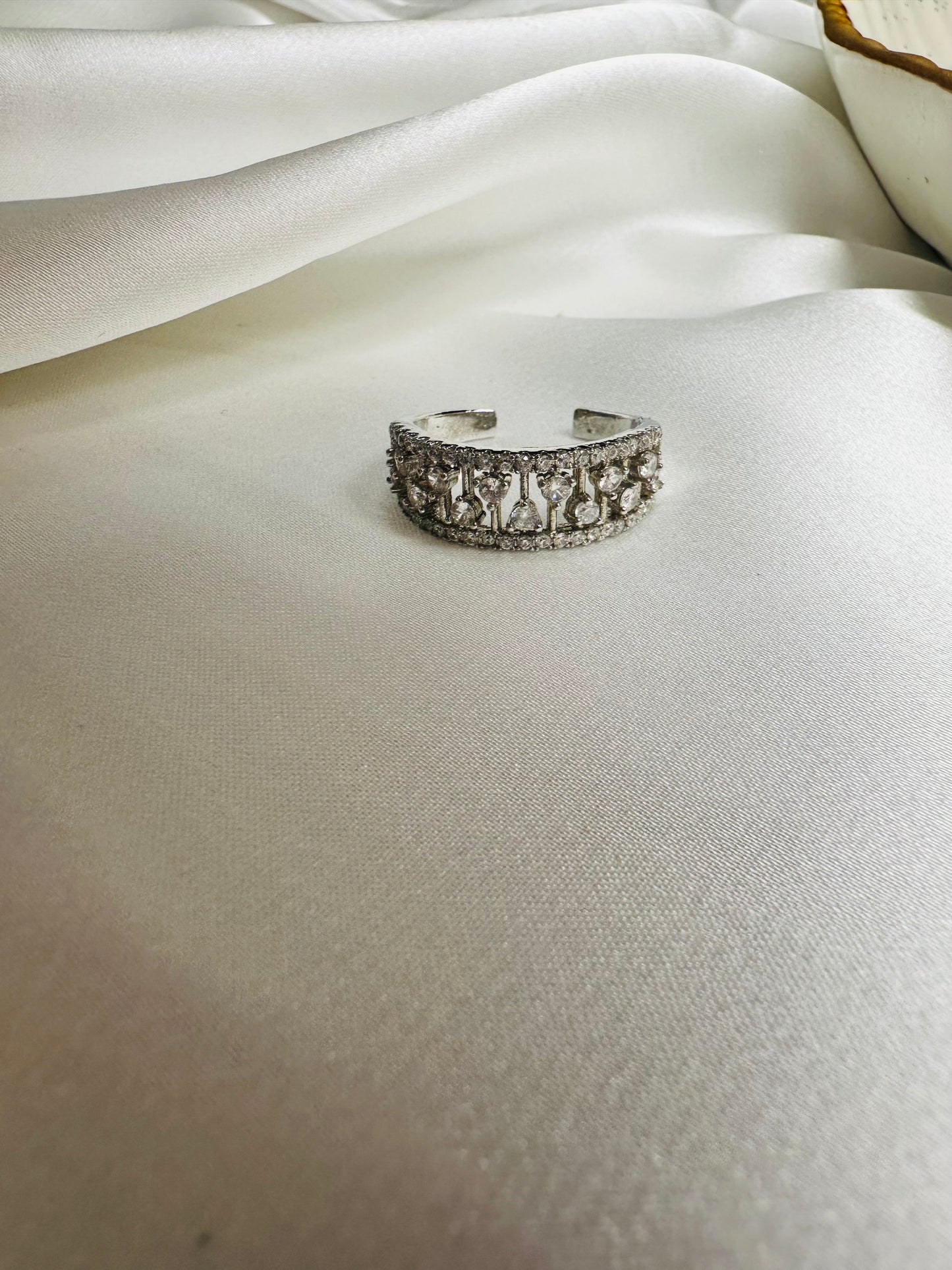 Bridal wear American Diamond studded adjustable ring with anti-tarnish finish