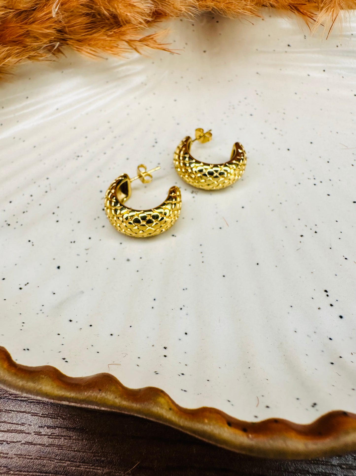 Classic gold textured hoop earrings ideal for gifting