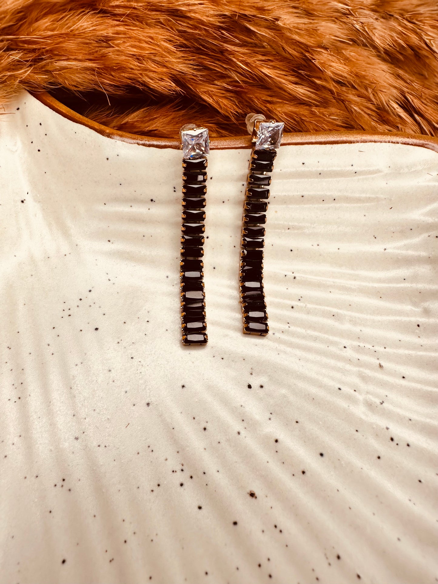 Close-up Shot of HeyBae Anti-Tarnish Long Crystal Dangler Earrings