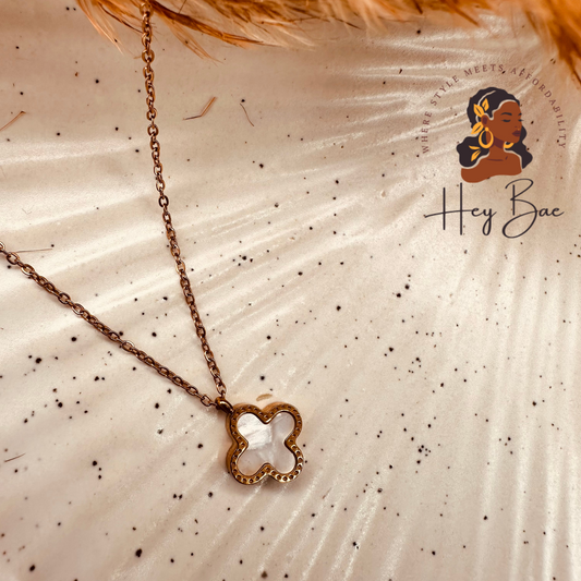 Close-up of HeyBae Anti Tarnish Clover Pendant Necklace