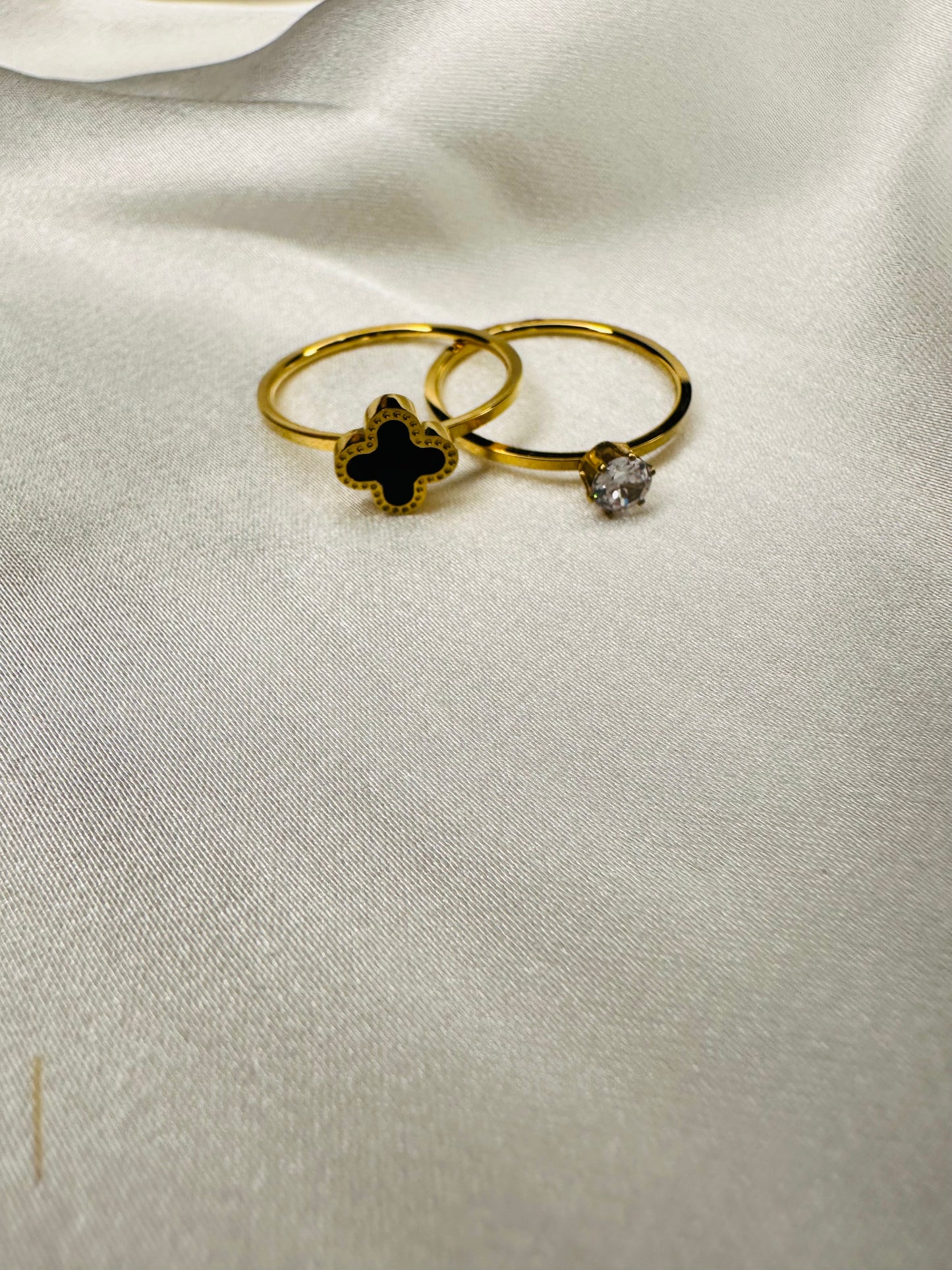Durable stainless steel gold Clover and Solitaire ring combo by HeyBae