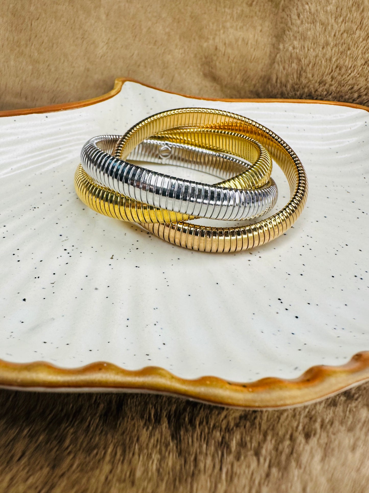 Stackable Triple Coil Gold Bangle Bracelet – HeyBae Anti-Tarnish