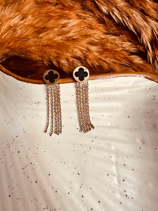 Dual-tone clover tassel earrings for ethnic and western wear