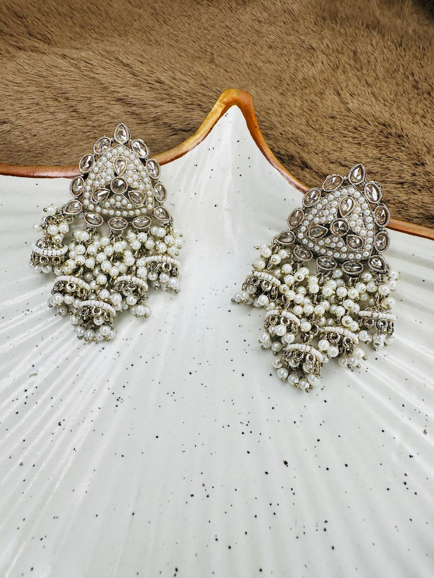 Side View of Gold-Plated Ethnic Hoop Earrings with Stones