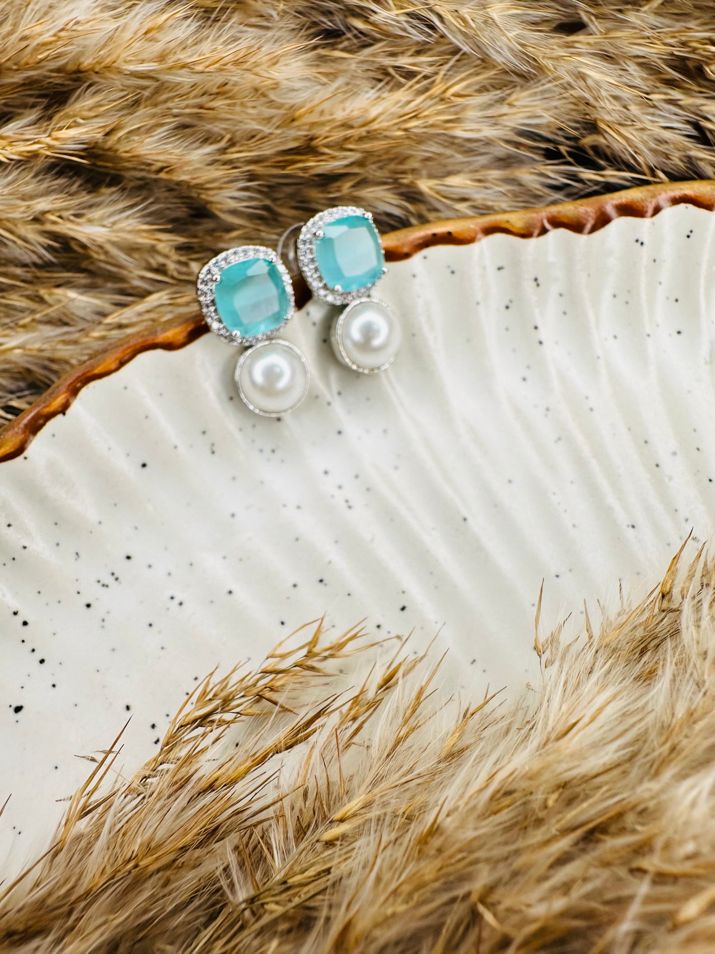 Ethnic look HeyBae AD Stud Earrings with square pearl design