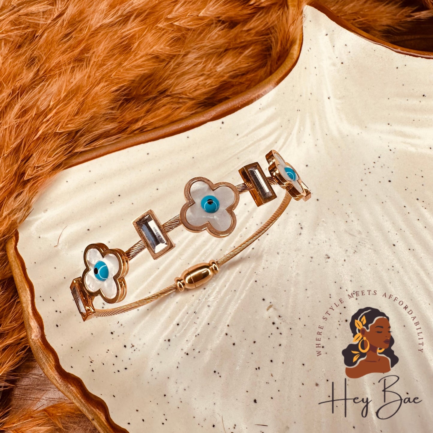HeyBae Anti-Tarnish Evil Eye Bracelet styled for festive & party wear – Rose Gold Kada for Women