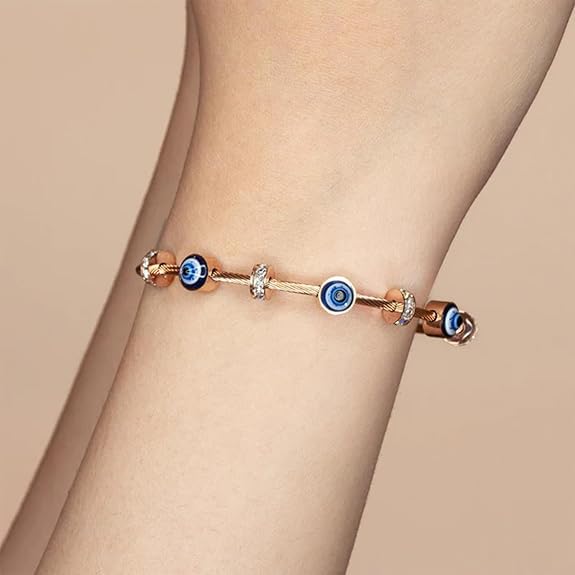 HeyBae Evil Eye Rose Gold Bangle styled for festive, party & daily wear