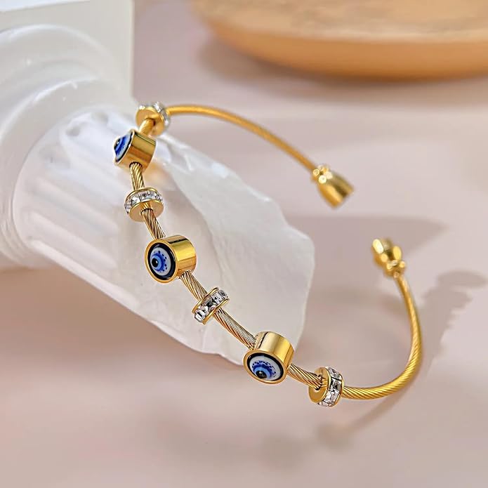 HeyBae Evil Eye Rose Gold Bangle styled on wrist – Anti-Tarnish Bracelet for Women