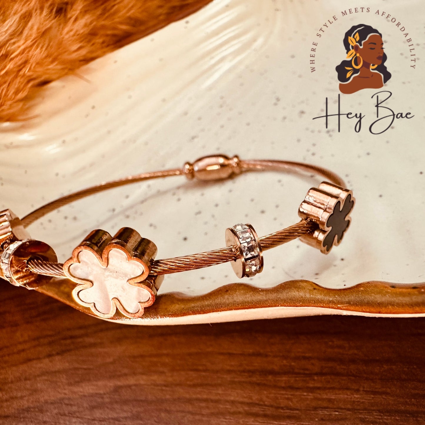 Side view of HeyBae Anti-Tarnish Flower Magnet Kada β elegant stainless steel bracelet