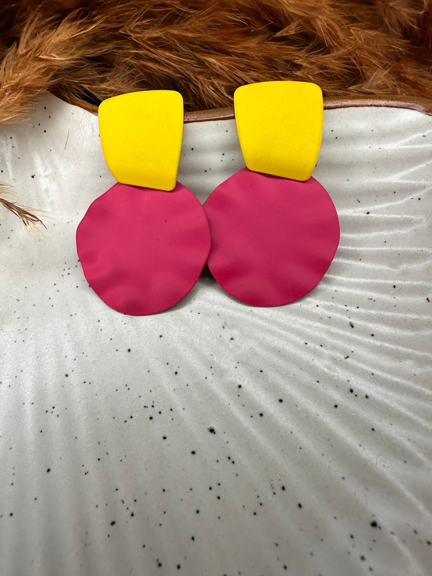 Side Angle of HeyBae Quirky Geometric Earrings with Colorful Design