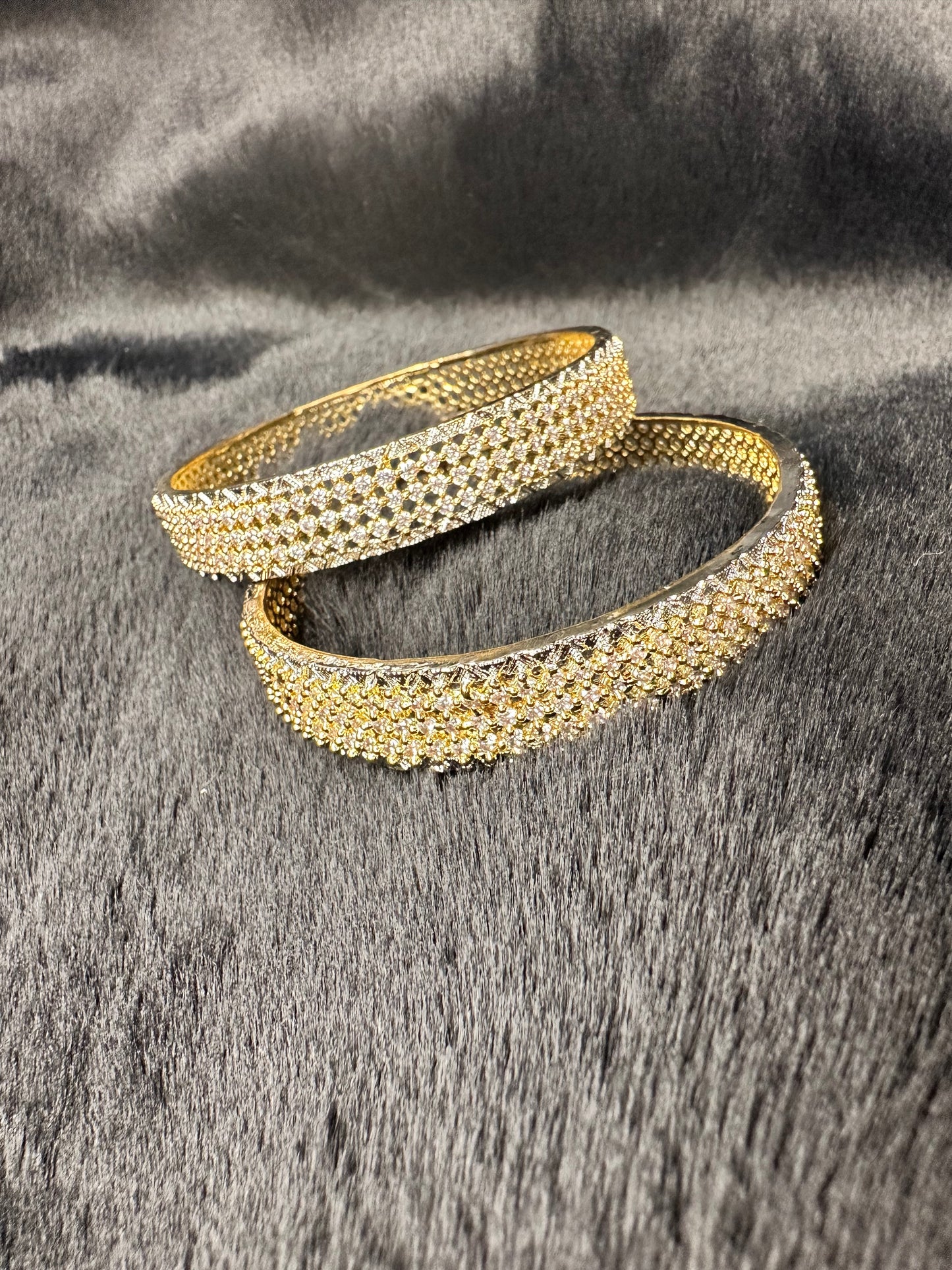 HeyBae Gold AD Designer Bangles Set of 2 with American Diamonds in Gold Finish
