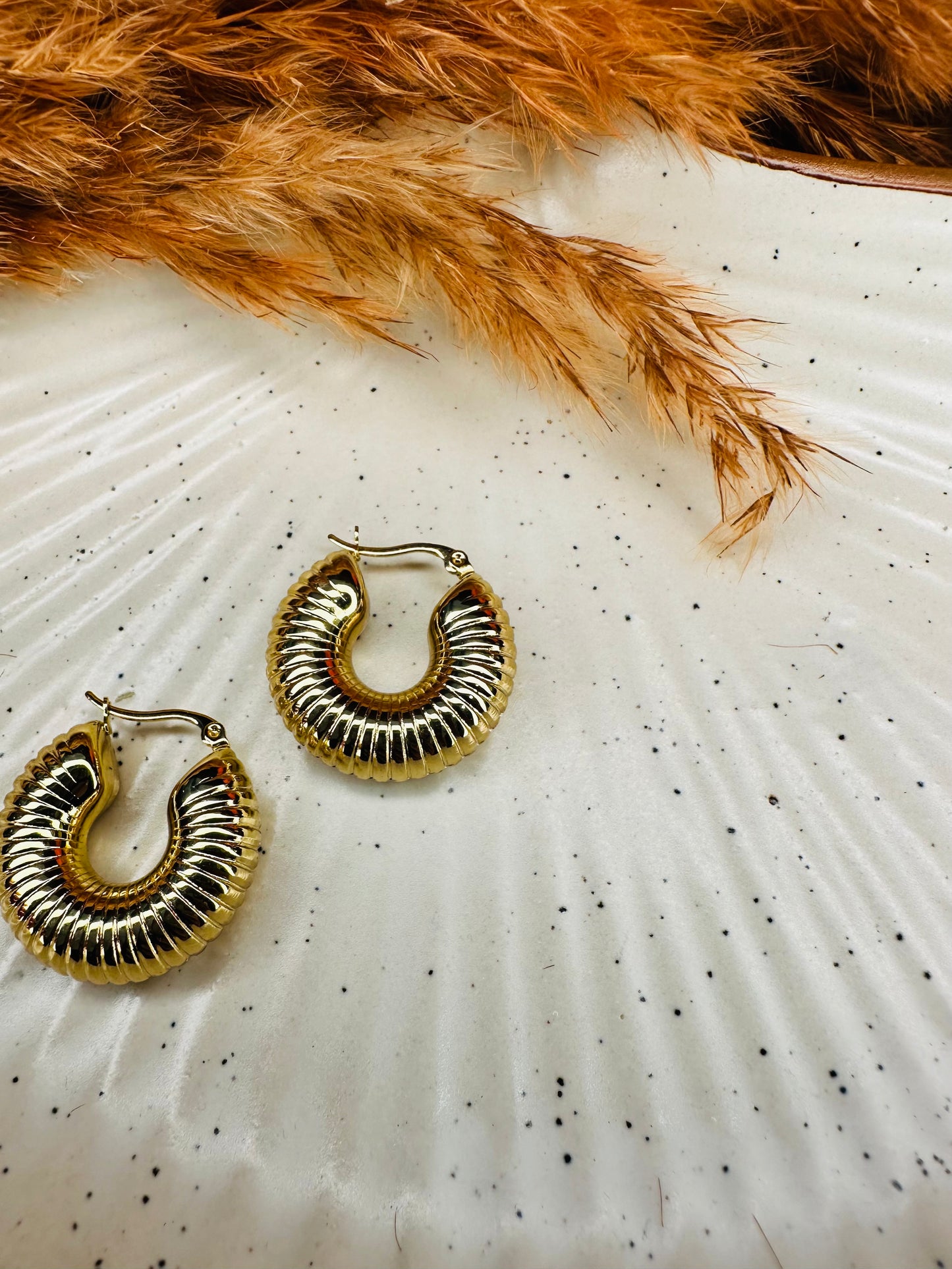 Model Wearing HeyBae Gold Plated Big Hoop Round Earrings