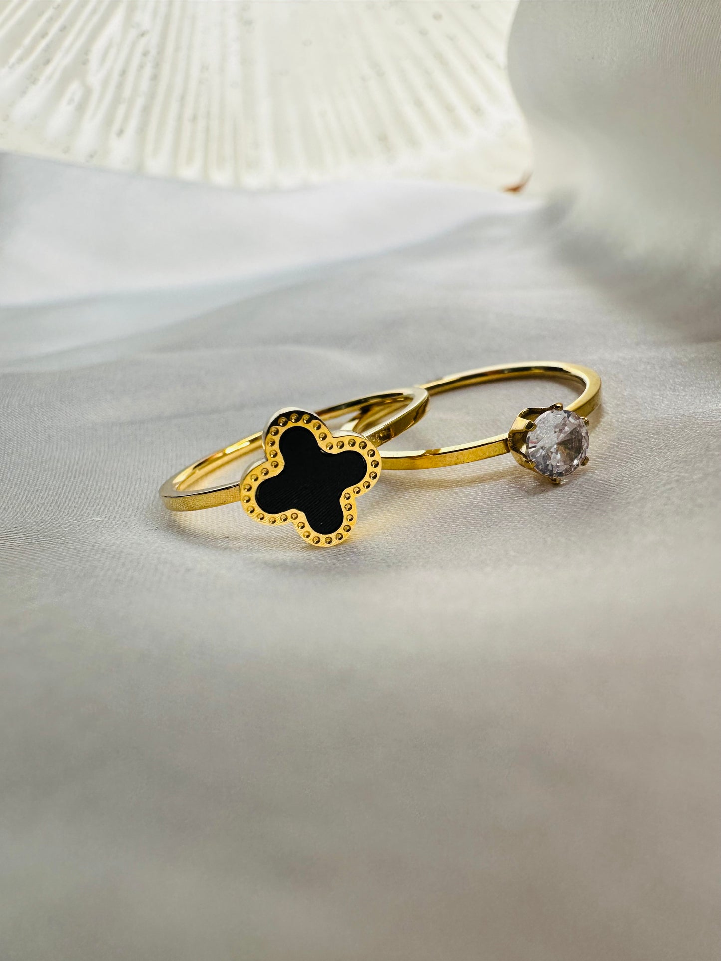 HeyBae Clover and Solitaire ring combo in gold β womenβs fashion jewelry