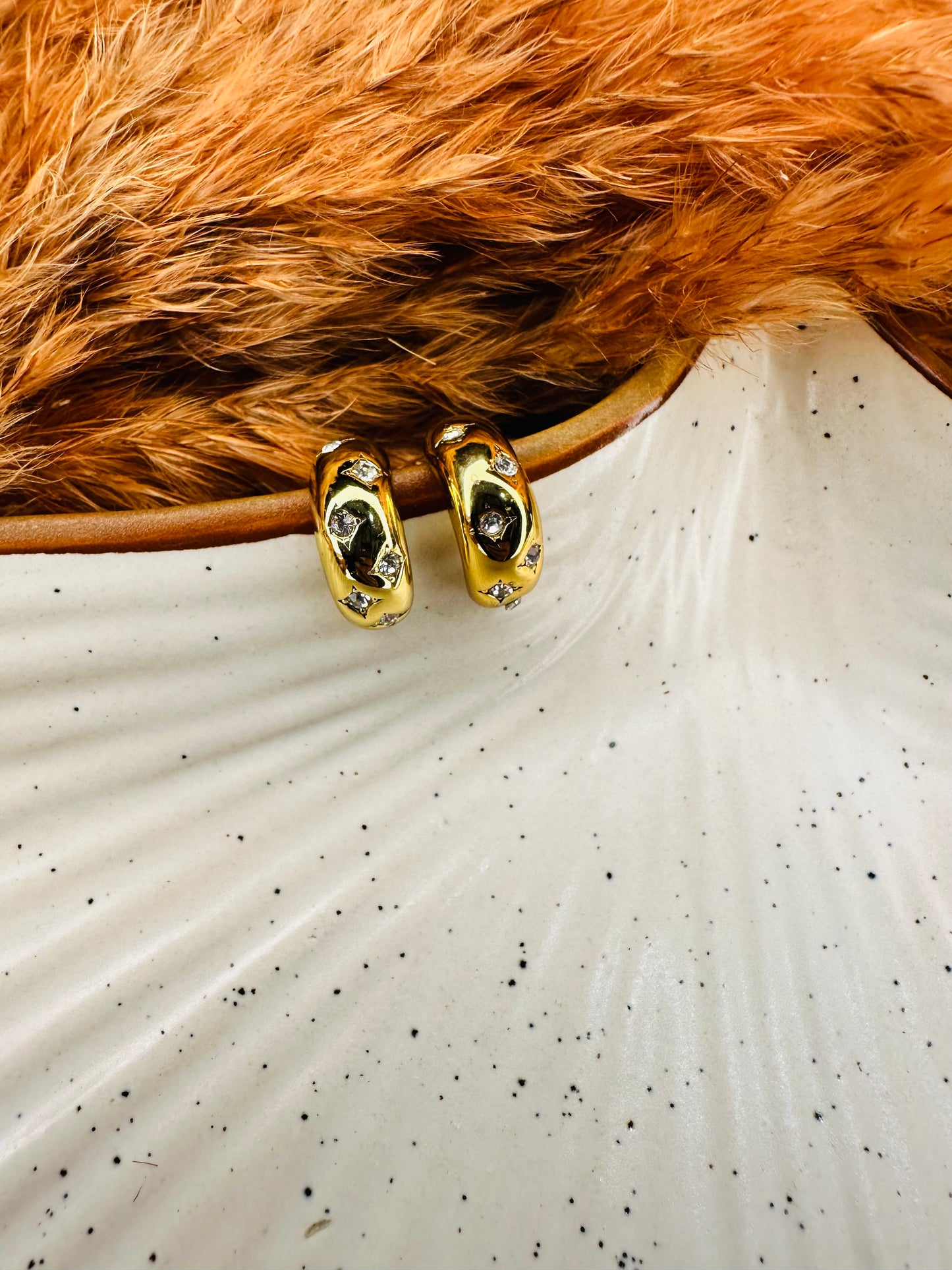 View of HeyBae Gold Plated Hoop Studded Earrings for Women
