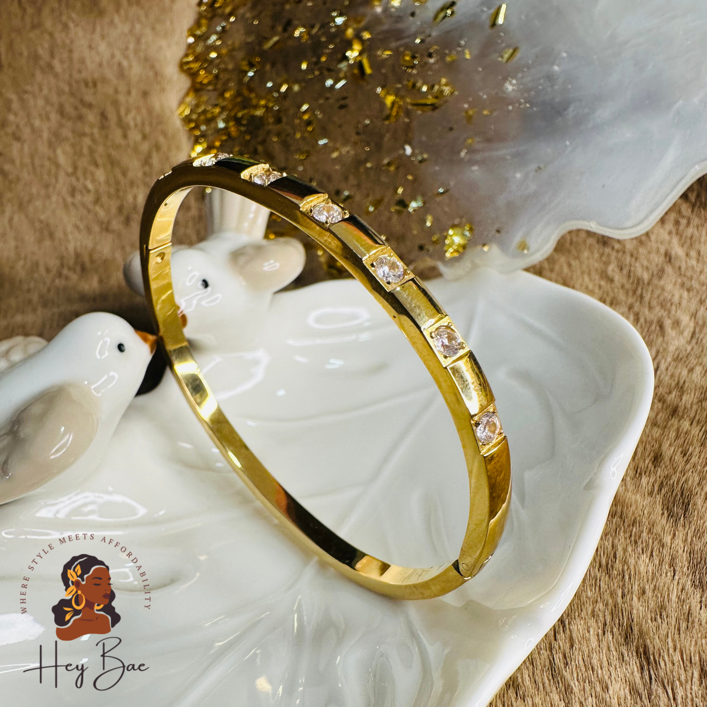 HeyBae Anti-Tarnish Gold Studded Kada Bangle styled for weddings, festive wear & party looks