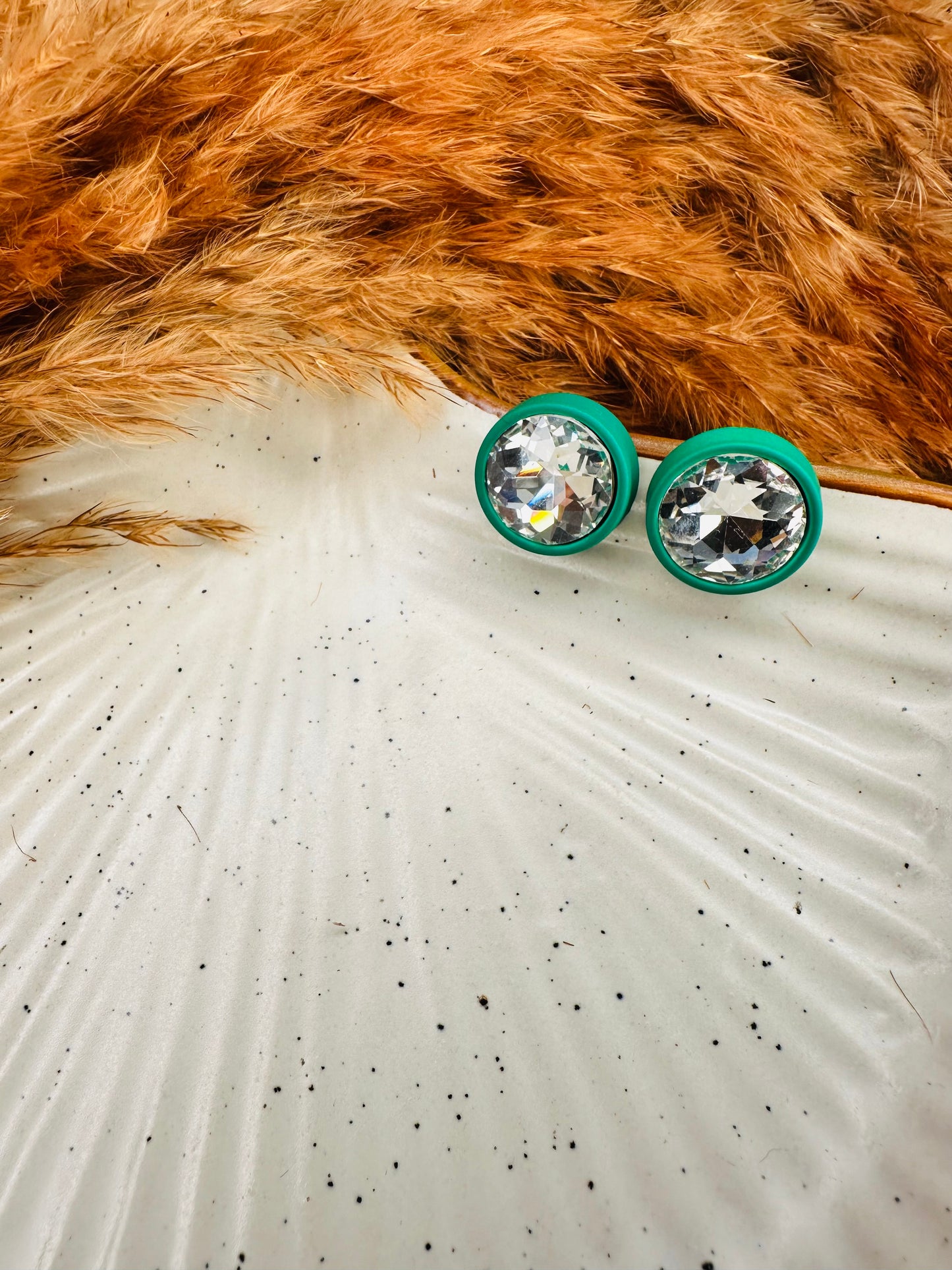 HeyBae Green Crystal Stud Earrings Styled with Fusion Western Outfit