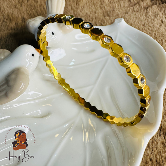 Close-up of Studded Hexagon Bracelet with Crystal Accents – HeyBae Jewelry