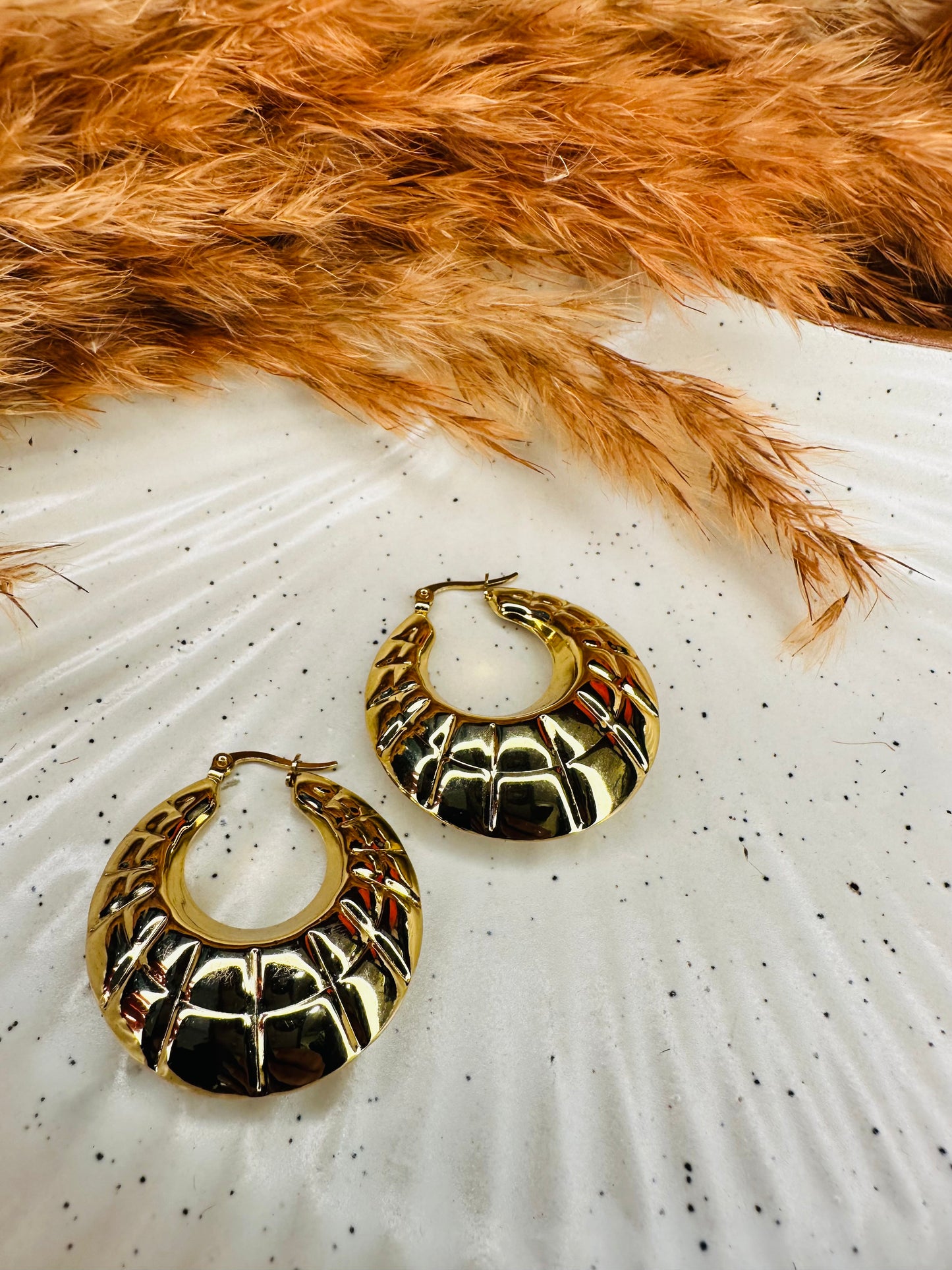 Close-up of HeyBae Gold Plated Hoop Round Earrings with Polished Shine
