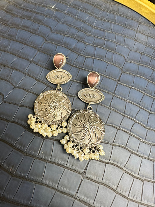 HeyBae Large Oxidised Earrings Styled with Traditional Outfit