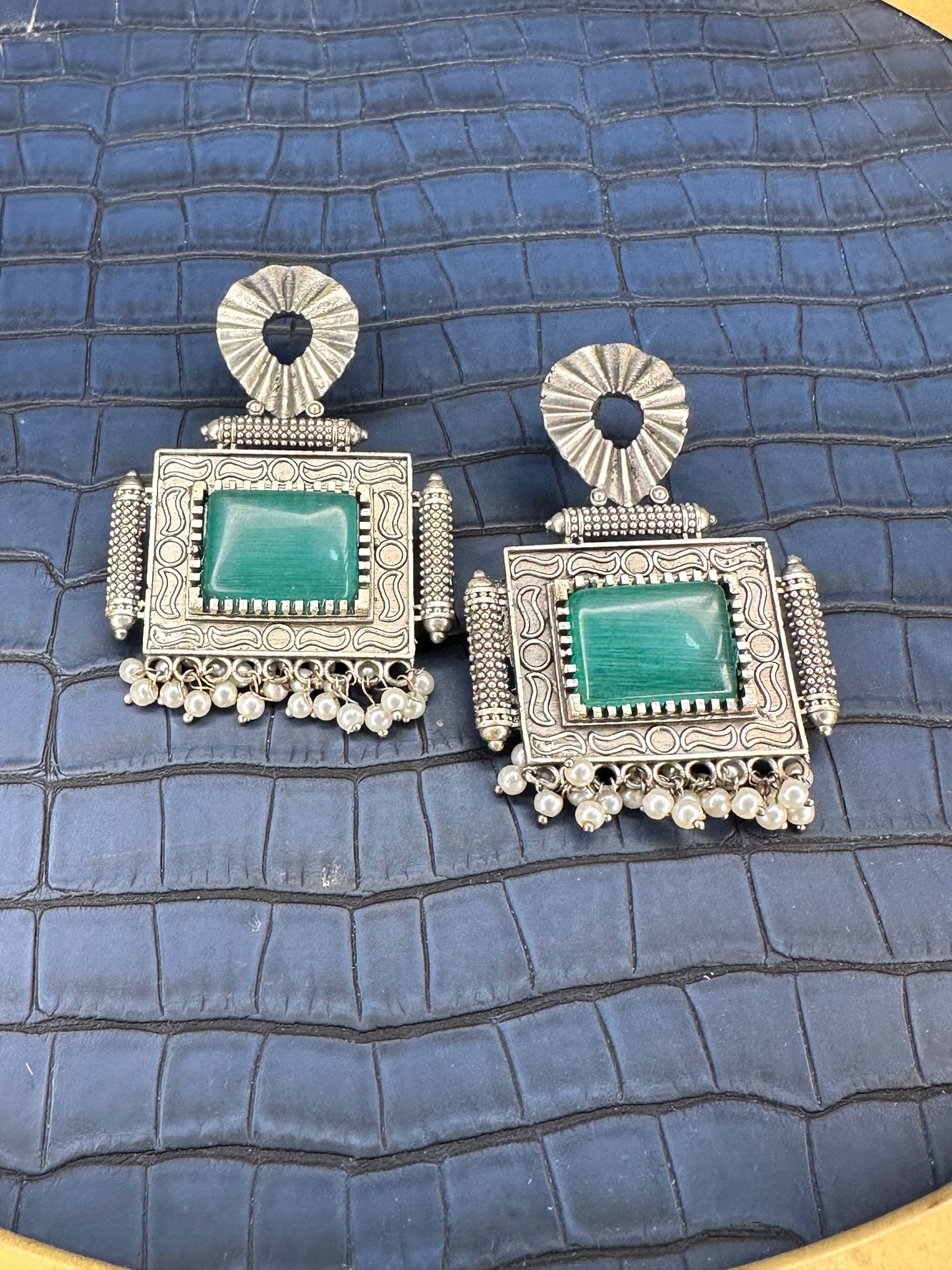 HeyBae Large Oxidised Earrings Paired with Traditional Outfit