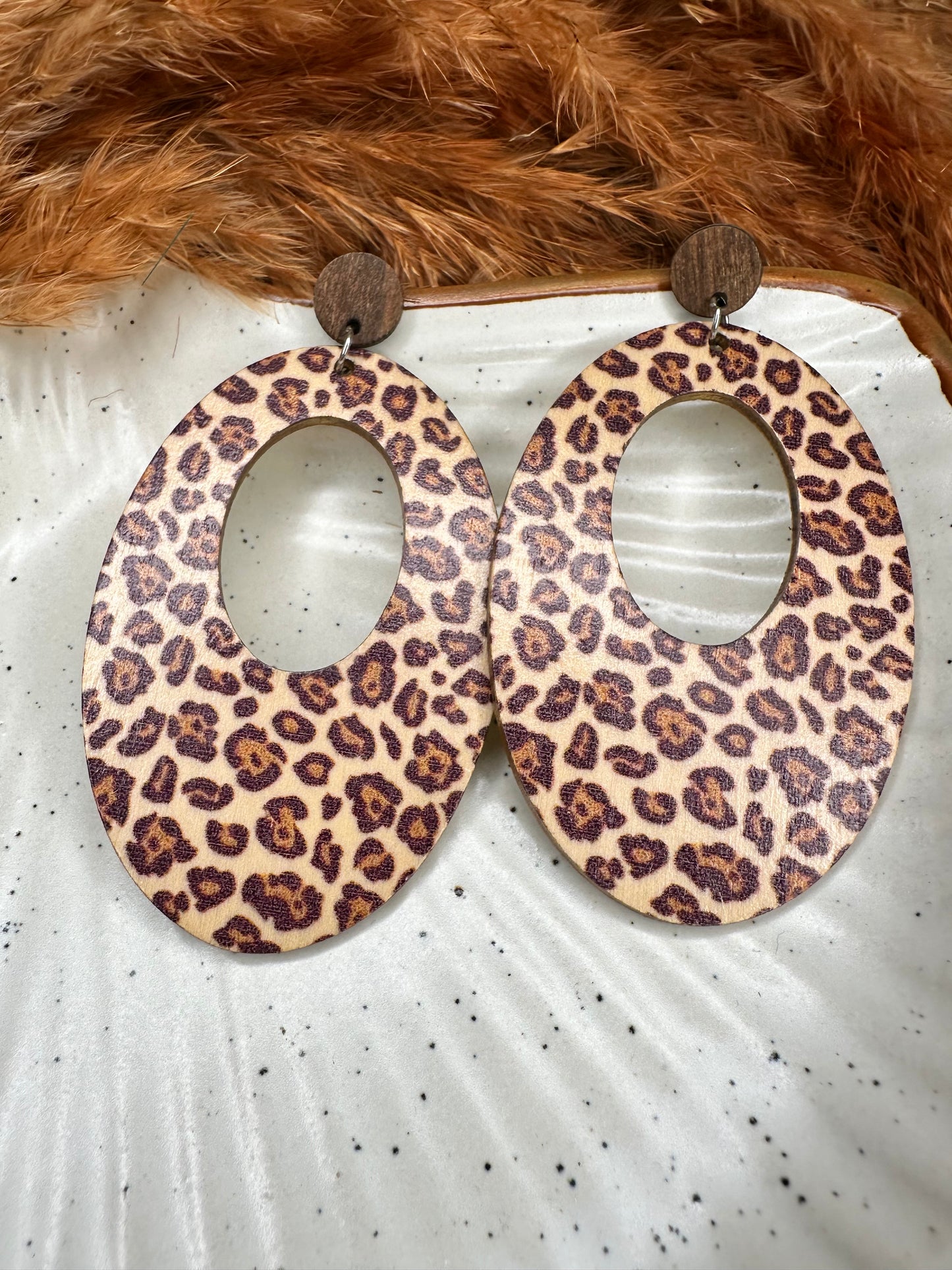 Close-up Detailing of HeyBae Leopard Print Bold Statement Earrings