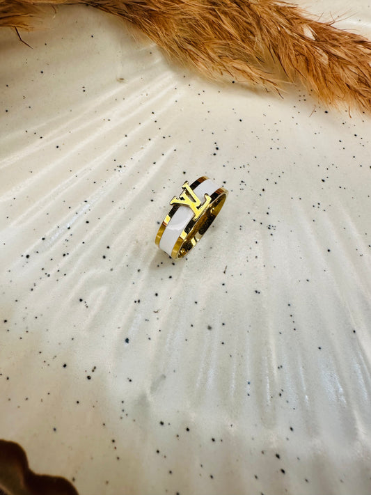 Stylish HeyBae LV Ring for Women – Gold Plated Side View