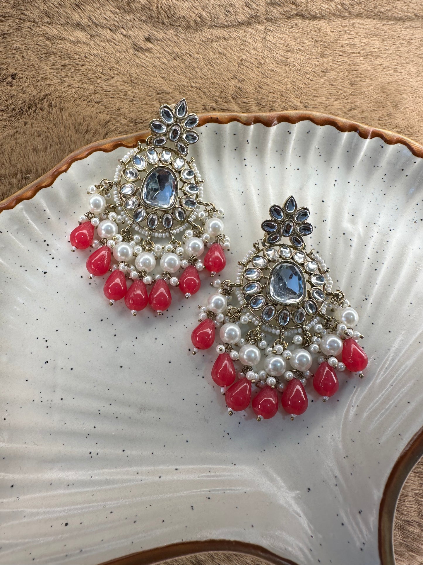 HeyBae Magenta Bead and Pearl Kundan Earrings in Premium Gift Box