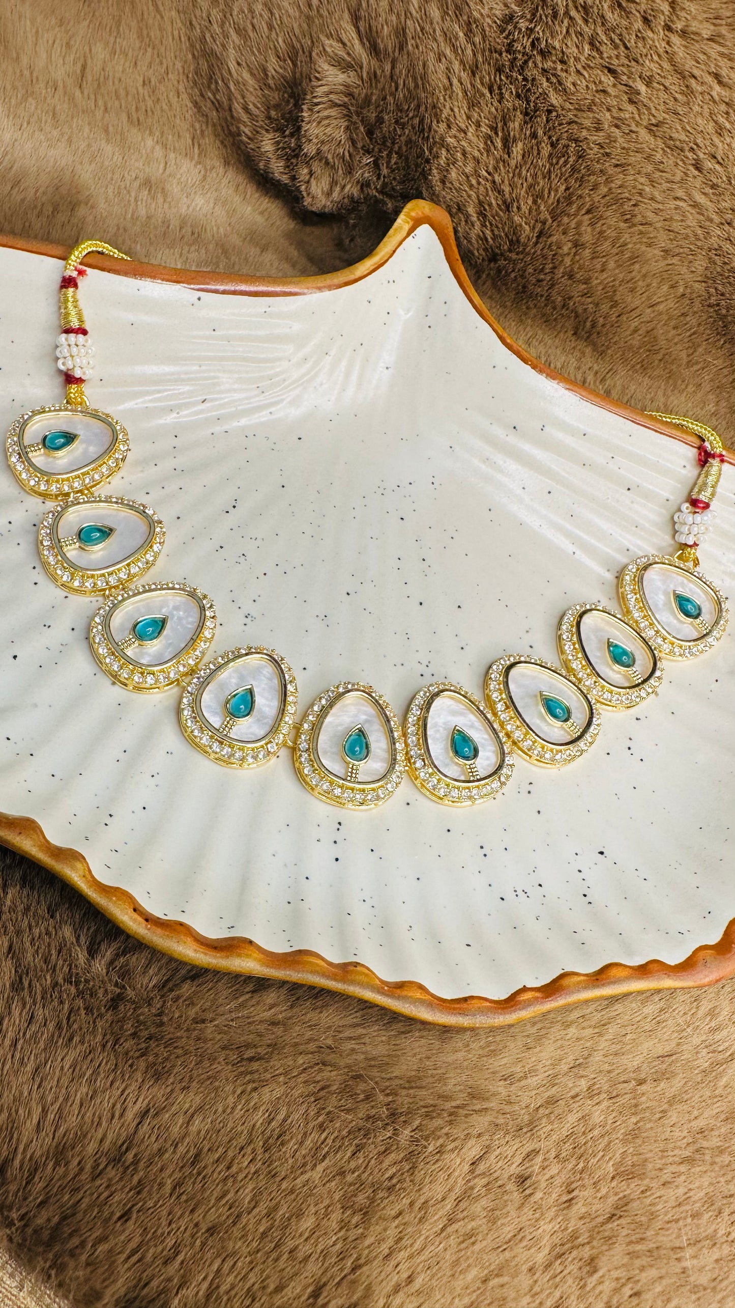 Gold plated earrings with maroon stones & pearl drops