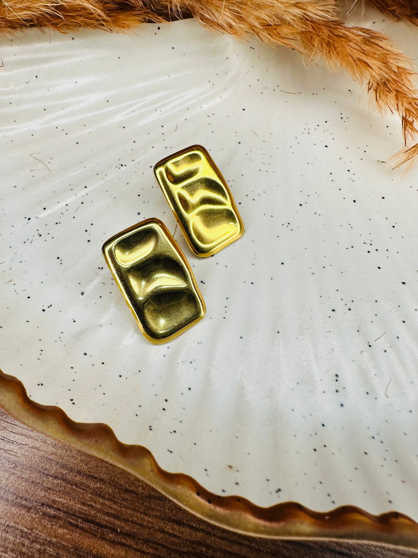 Model Wearing HeyBae Gold-Plated Textured Minimalist Earrings
