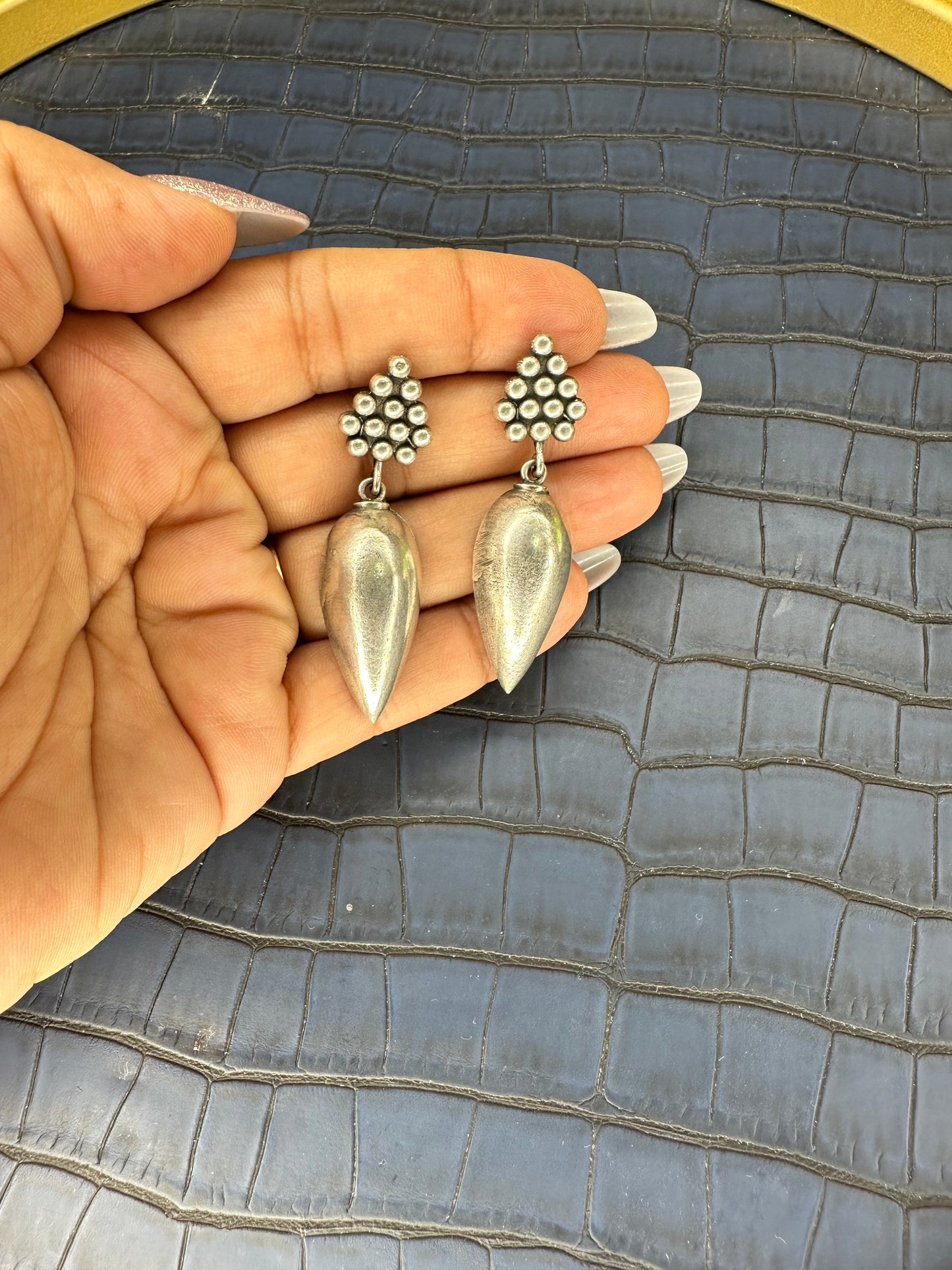Modern Yet Traditional Oxidised Brass Stud Earrings for Daily Wear