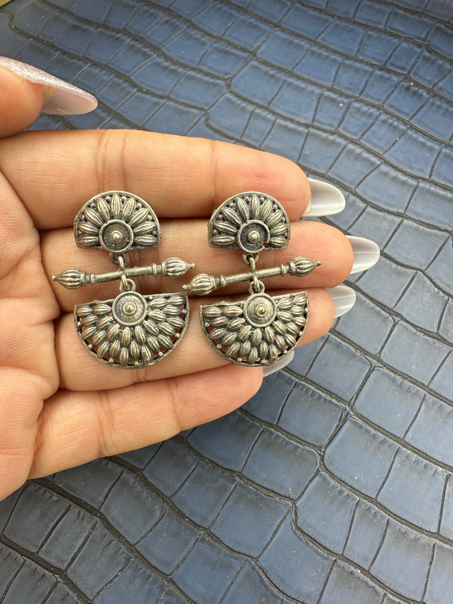 HeyBae Oxidised Brass Drop Earrings Paired with Ethnic Saree Look