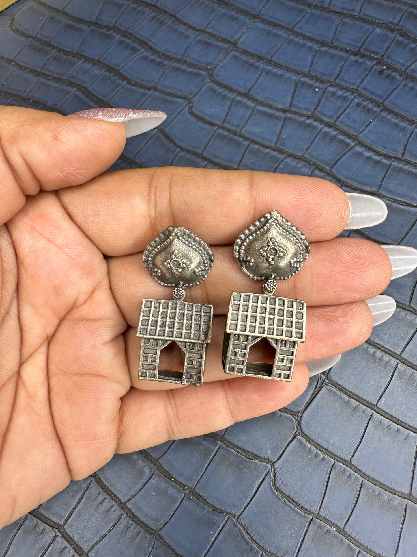 Front View of HeyBae Oxidised Brass Drop Earrings for Women