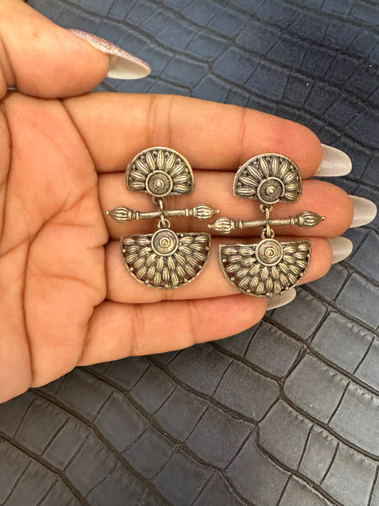 Lifestyle Shot of HeyBae Oxidised Drop Earrings Styled for Festive Wear